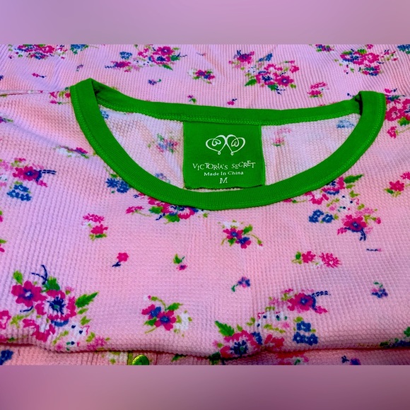 Y2K Victoria’s Secret Thermal Pink Floral Vintage Waffle  Pajama Set 2 PJS S - Picture 5 of 10